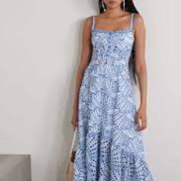 NWT Charo Ruiz Ibiza "IRENE" M Embroidered Crochet Lace Dress Cotton White Blue - Picture 8 of 11